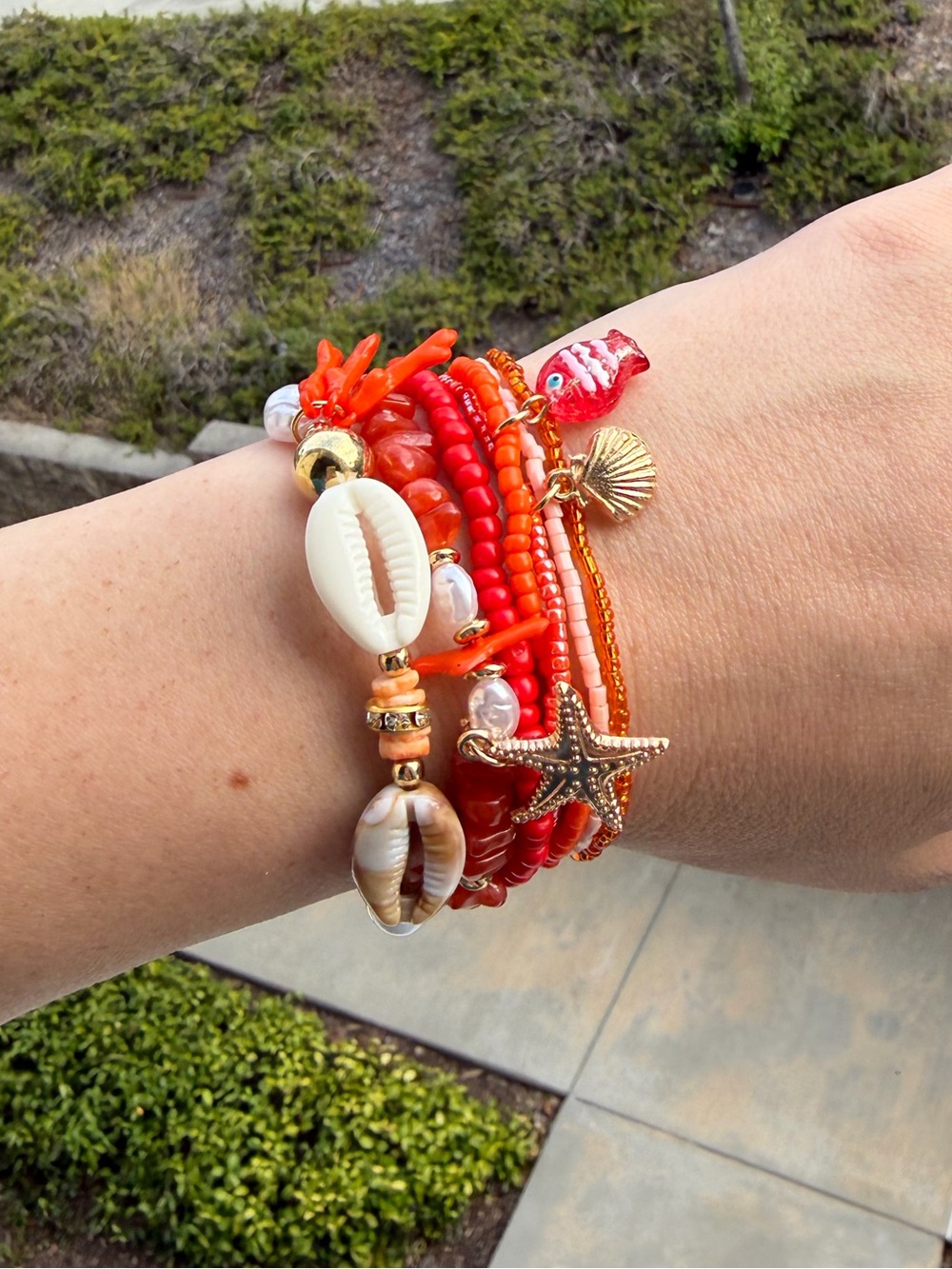 Coral Beaded Charm Stackable Bracelet Ser - Beach Summer Vibes - Picture 2 of 2